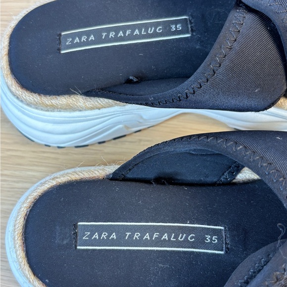 Zara‎ Trafaluc Slide Sandals Black/White with Jute Woman’s 35/Fits US 6.5-7 - Picture 3 of 8